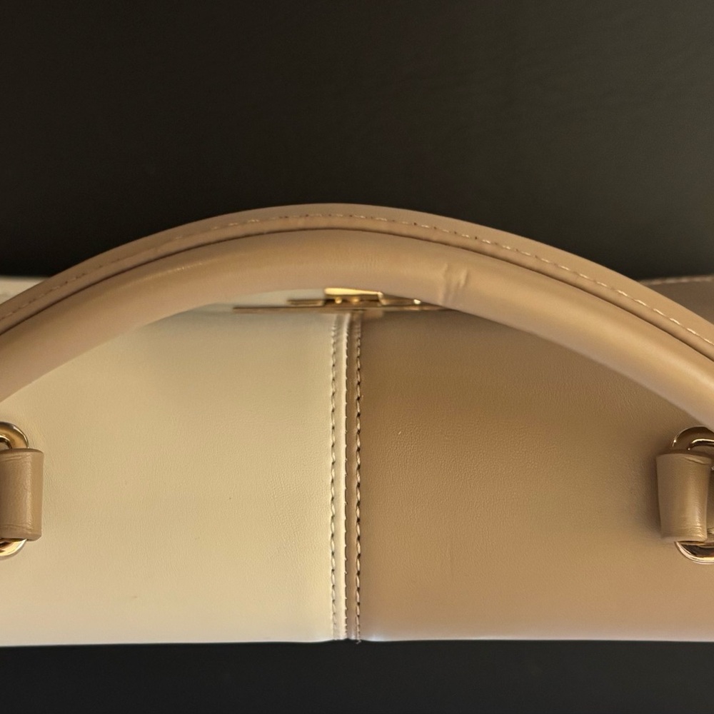 Trina Turk Taupe & Off White Top Handle Satchel Handbag with Detachable Strap - Picture 5 of 16